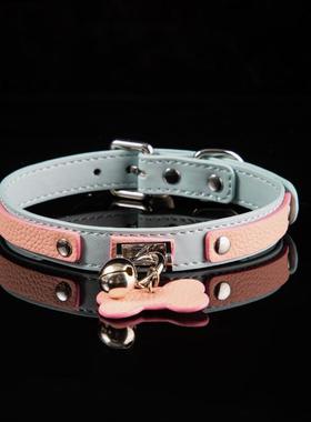 真皮铃铛项圈choker骨头牌拼色颈圈女m颈饰情侣刻字可拆卸k9脖圈