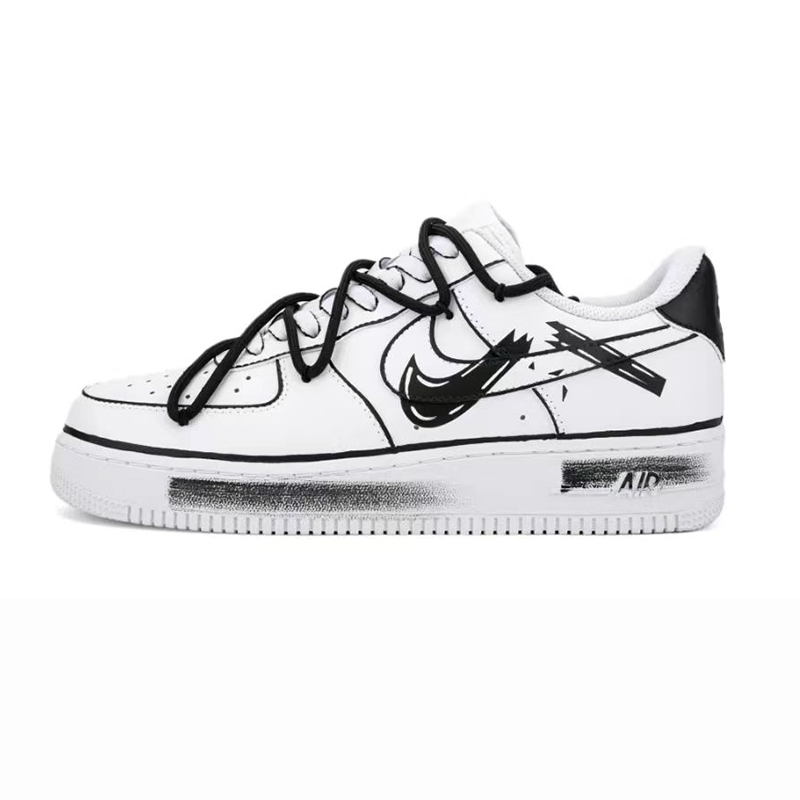 球鞋定制Nike/耐克Airforce1Low空军一号二次元线条断裂钩子板鞋-图3