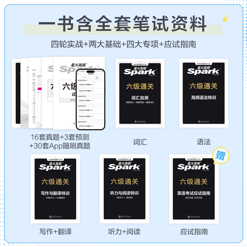 星火大学英语六级真题试卷备考2024年6月通关考试资料全套CET6语法听力阅读翻译与写作文46四六级专项训练习单词汇书模拟预测 - 图0