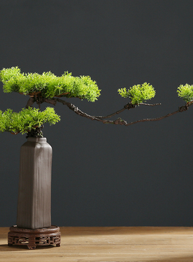 中式迎客松盆景仿真小植物摆件