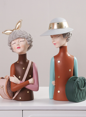 手提包女孩树脂花瓶摆件可爱现代