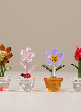 手工琉璃多肉盆栽水晶简约小摆件