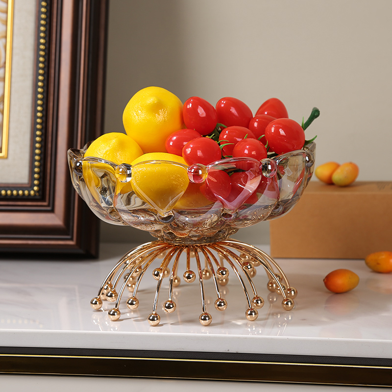现代简约干果盘高脚水晶玻璃水果盘金色客厅家用茶几点心零食收纳 - 图1