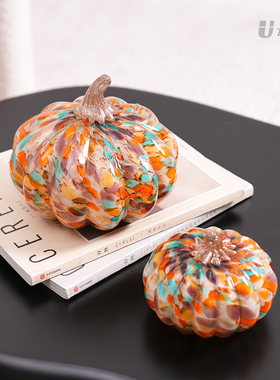 轻奢桌面琉璃小南瓜彩色玻璃摆件