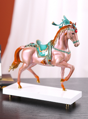 新中式高档黄铜马到成功招财摆件