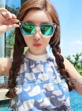 墨镜简约风透明框彩膜太阳眼镜