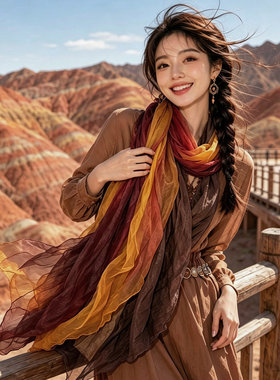 废土风围巾丝巾穿搭沙漠西北旅游女2026新款头巾防晒披肩外搭围脖