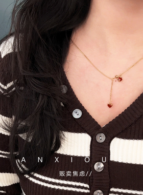 【双爱心红色项链】【钛钢项链】