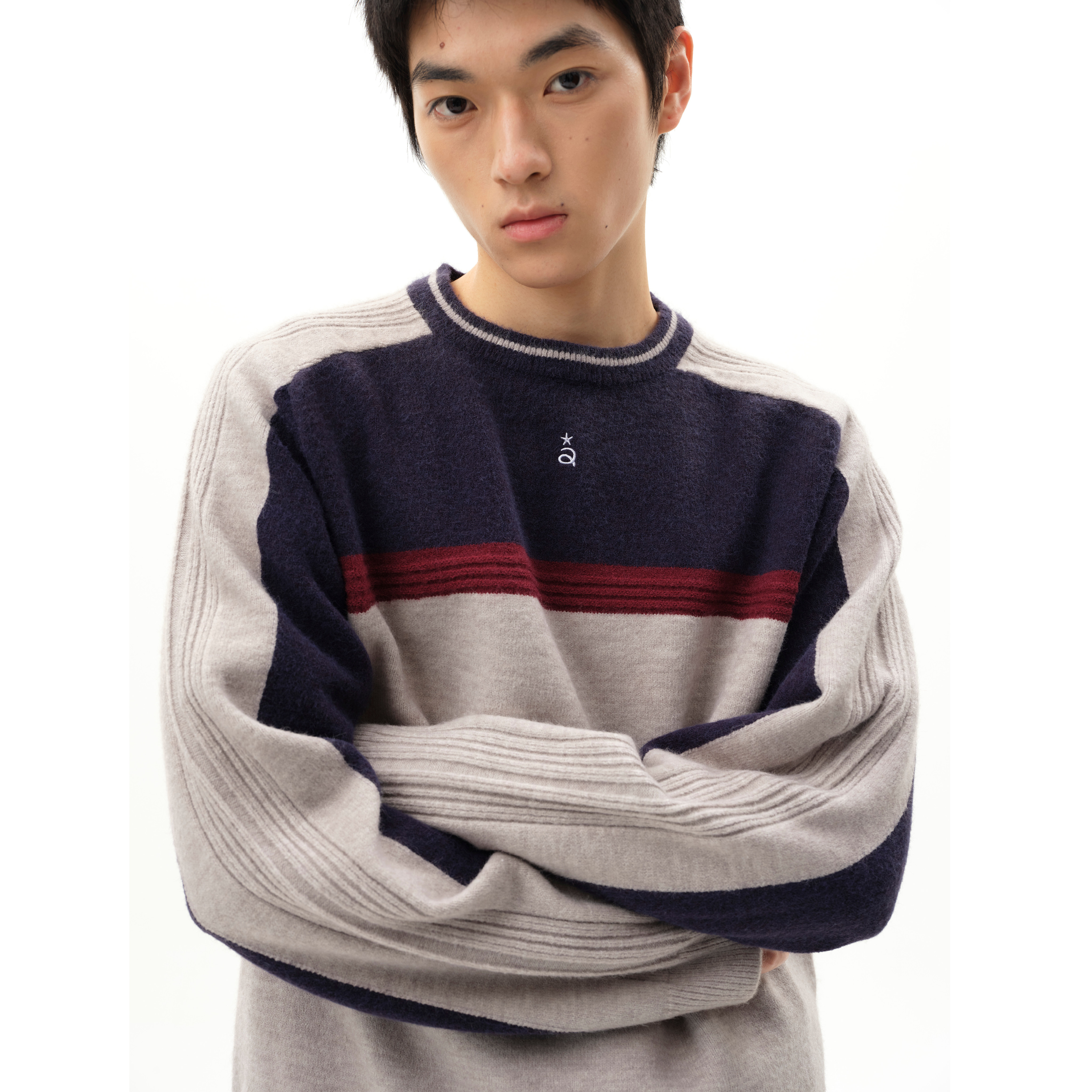 roaringwild a arch 咆哮野兽 撞色拼接圆领秋冬复古针织衫毛衣男,淘宝优惠券,粉丝福利购,淘宝优惠卷