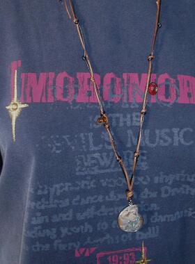 自然论棕色皮绳编织天然石腰链