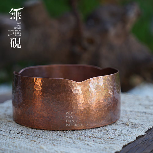 纯铜纯手工锻打水钵水盂水洗茶洗铜钵建水一片打紫铜茶器茶席茶道 - 图0