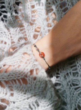 古风南红平安扣撞色绳