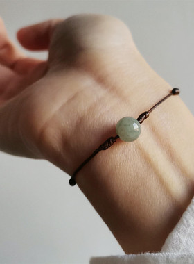 简约绿翡翠玉石编织手绳原创复古