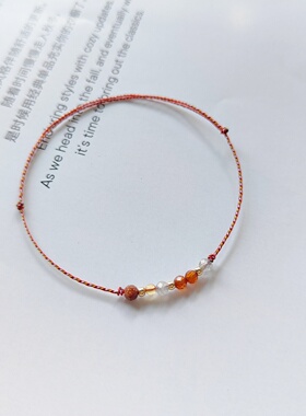 招财贵人银手链金砂橙石榴石天然