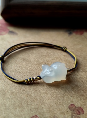 撸撸猪白玛瑙文艺编织手绳