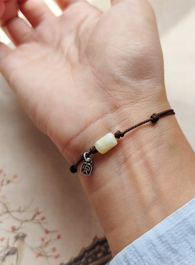 原创天然白花蜜蜡转运珠红手绳