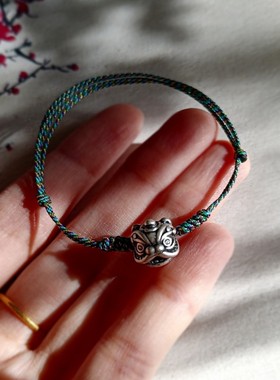 祥瑞醒狮，足银彩绳编织手绳