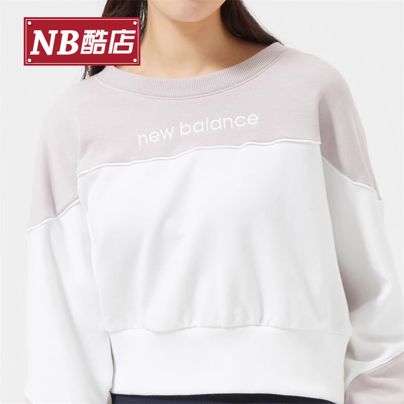 New Balance NB 正品奥莱特价清仓女款卫衣拼接运动圆领套头上衣 - 图2