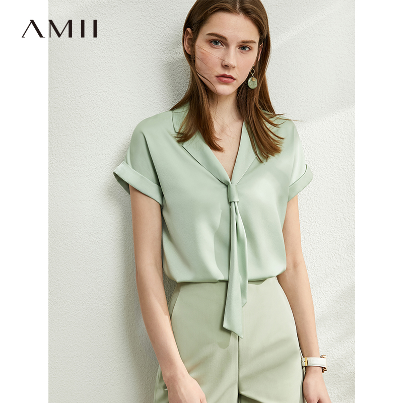 amii洋气领带缎面小衫雪纺衫衬衣 amii蕾丝衫/雪纺衫