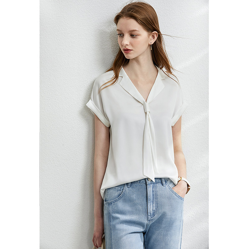 amii洋气领带缎面小衫雪纺衫衬衣 amii蕾丝衫/雪纺衫