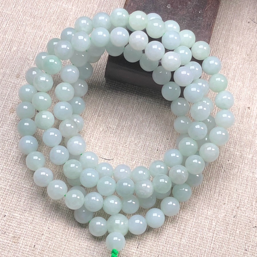 隆慈缘翡翠A货源头直发8.mm冰晴浅绿手链108颗长项链珠链 - 图3