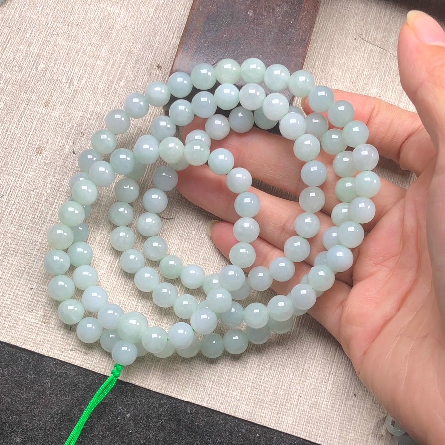 隆慈缘翡翠A货源头直发8.mm冰晴浅绿手链108颗长项链珠链 - 图1
