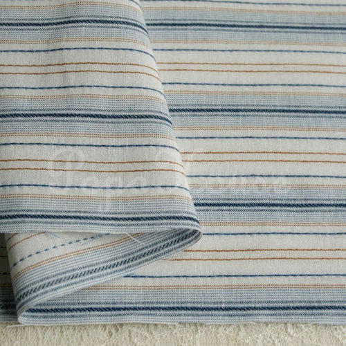 蓝骊布艺 复古红蓝文艺范条纹棉麻混纺布料 桌布门帘茶席背景面料 - 图0