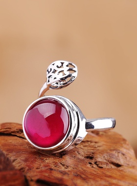 S925纯银红刚玉开口国风戒指