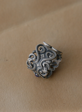 男女925纯银文艺复古黑玛瑙戒指