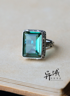 透辉石戒指925纯银雕花复古女