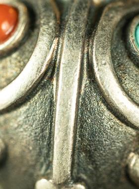 藏传文玩精品配饰〓纯银镶嵌多宝设计藏式金刚护法藏铃佛念珠配饰