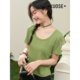 Green Slim Fit Shoulder Short Sleeve Round Neck Waist T-Shirt