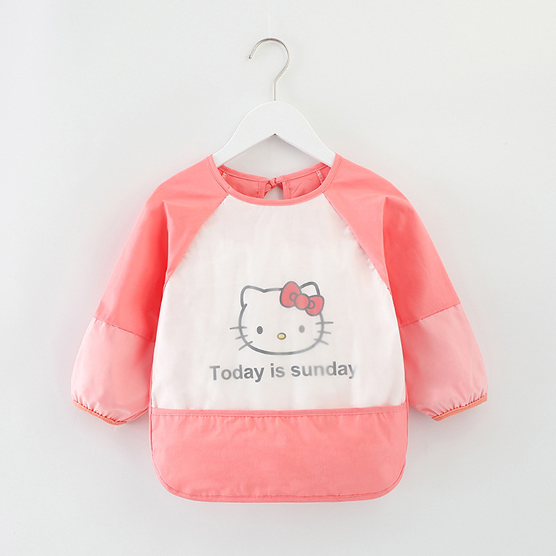 Baby eating smock waterproof and anti-dirty children's apron painting clothes long-sleeved girl's bib rice pocket boy's reverse dressing