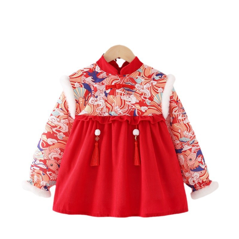 Chinese style baby smock, children's apron, reverse dressing, baby eating bib, autumn and winter long-sleeved waterproof outer protective clothing