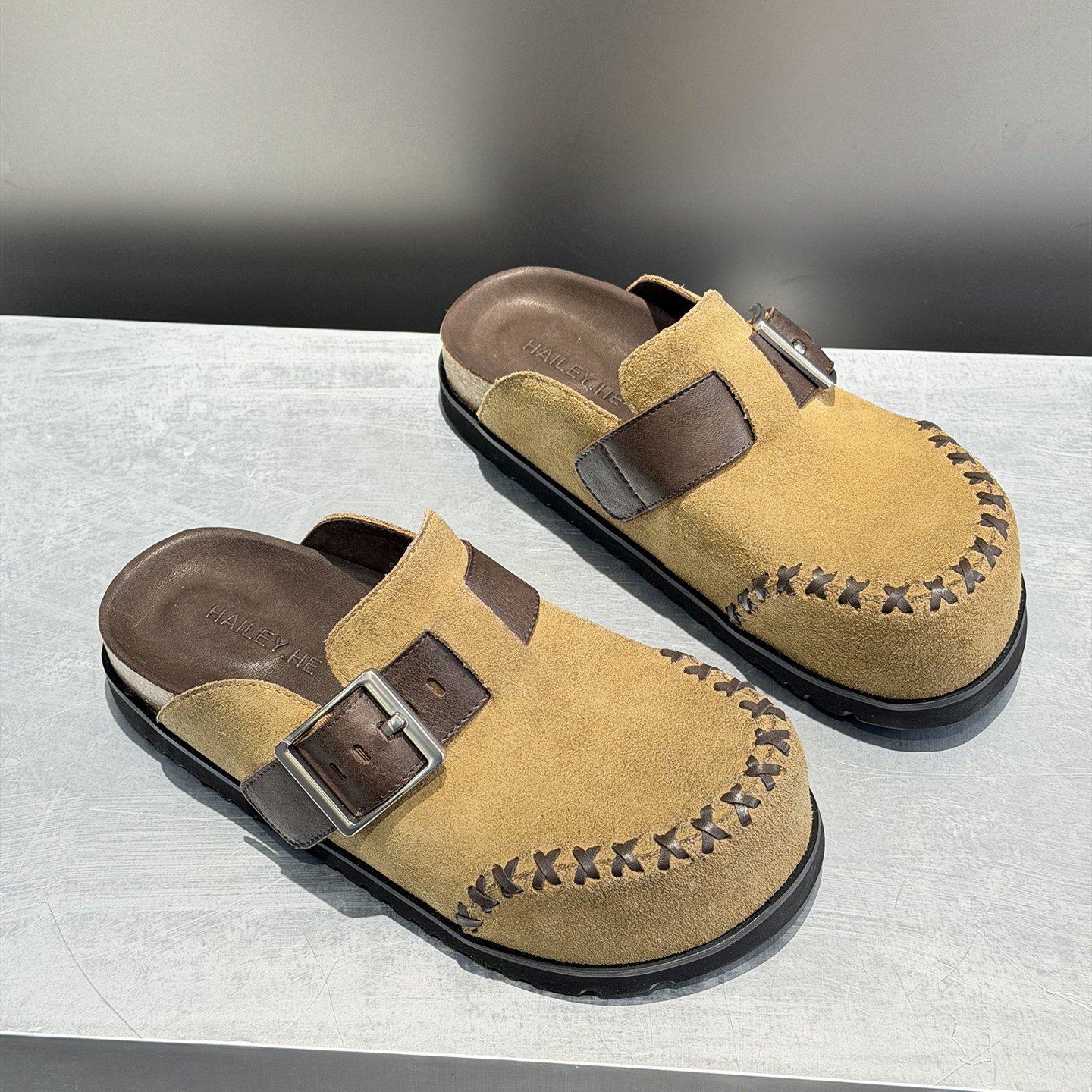 皮带扣低跟平底勃肯鞋女磨砂皮2026年春夏新款一脚蹬半拖鞋欧洲站,淘宝优惠券,粉丝福利购,淘宝优惠卷