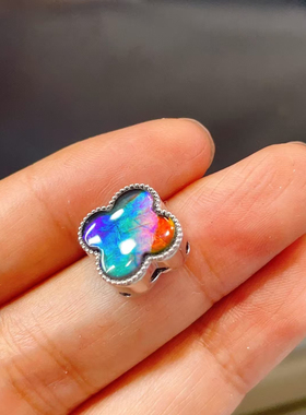 天然加拿大斑彩石四叶草吊坠手链