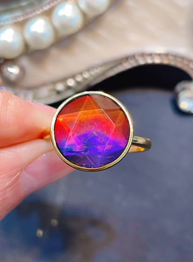 天然加拿大斑彩石大卫星戒指