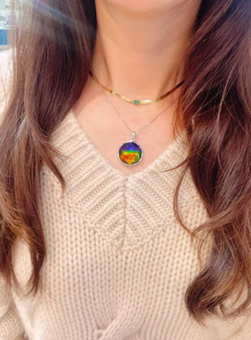 天然加拿大斑彩石大卫星吊坠