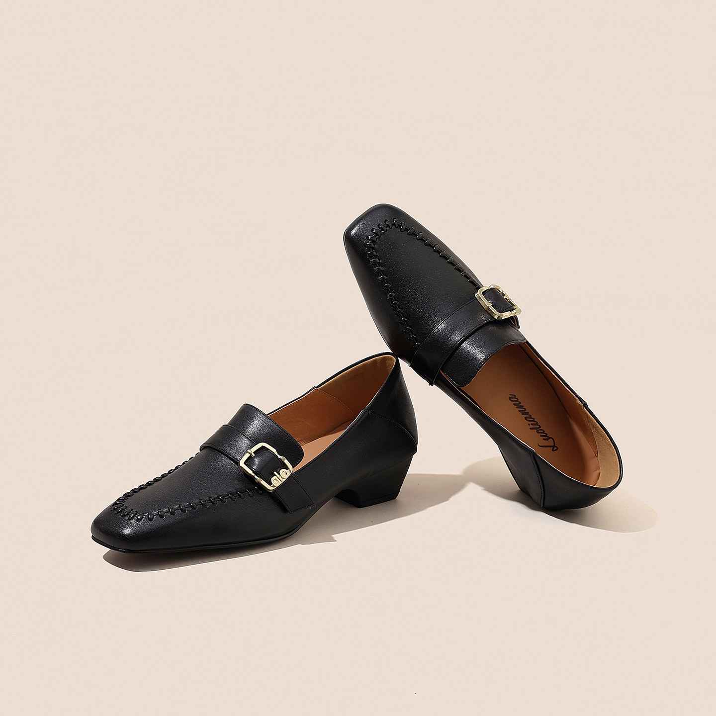 头层牛皮通勤搭扣乐福鞋女复古方头粗跟一脚蹬小皮鞋软底中跟单鞋,淘宝优惠券,粉丝福利购,淘宝优惠卷