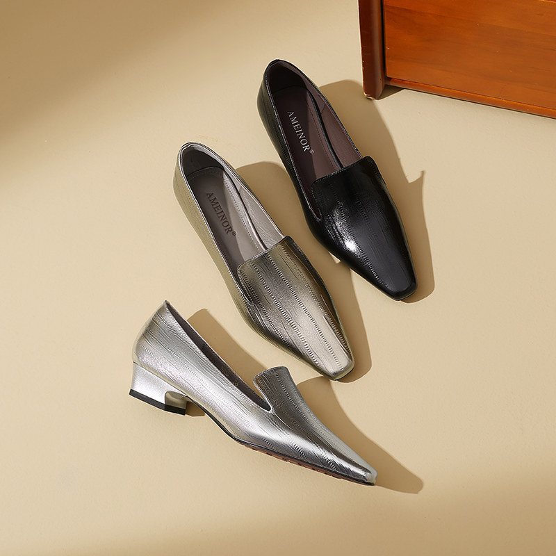 春季新款法式乐福鞋方头压花牛皮一脚蹬小皮鞋真皮低跟深口单鞋女,淘宝优惠券,粉丝福利购,淘宝优惠卷