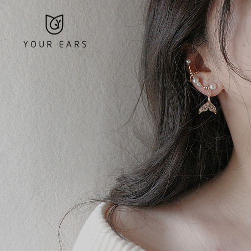 YOUR EARS原创手作14K包金人鱼尾巴一体式耳骨夹仙女锆石精灵耳饰 - 图0