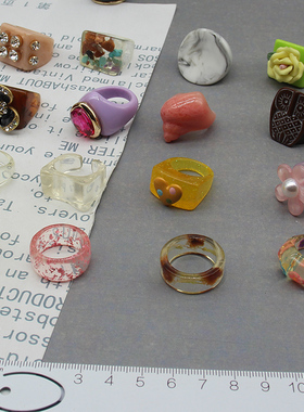 亚克力戒指干花心钻戒指