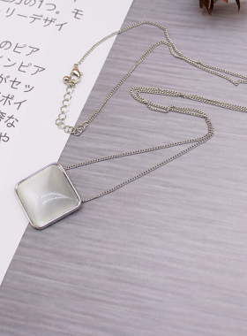 欧美简约时尚方块白色猫眼石银色