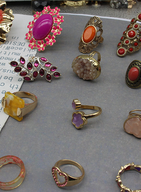 欧美个性红色系戒指夸张气质