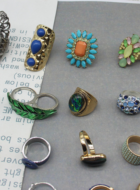 欧美个性绿色蓝色系戒指