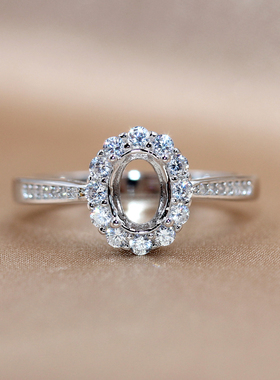 精工S925银戒指空托宝石镶嵌固定口5*7/6*8/7*9/8*10/9*11/10*12