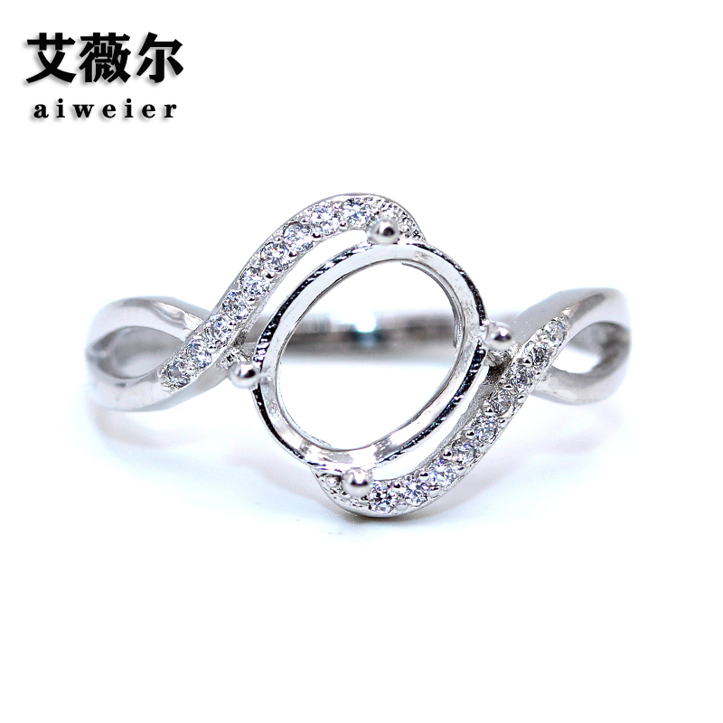精工925纯银戒指空托来宝石代镶嵌定制18k金戒托4*6-7*9-10*12mm - 图0
