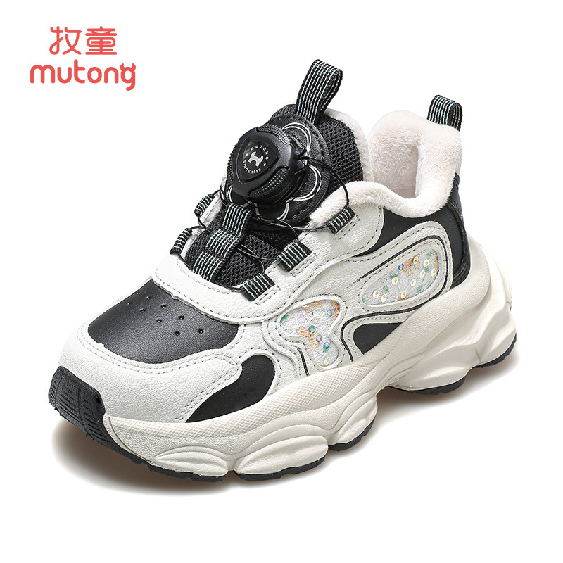 牧童童鞋运动鞋冬季新款儿童加绒加厚二棉鞋女童旋转纽扣棉鞋男宝 - 图0