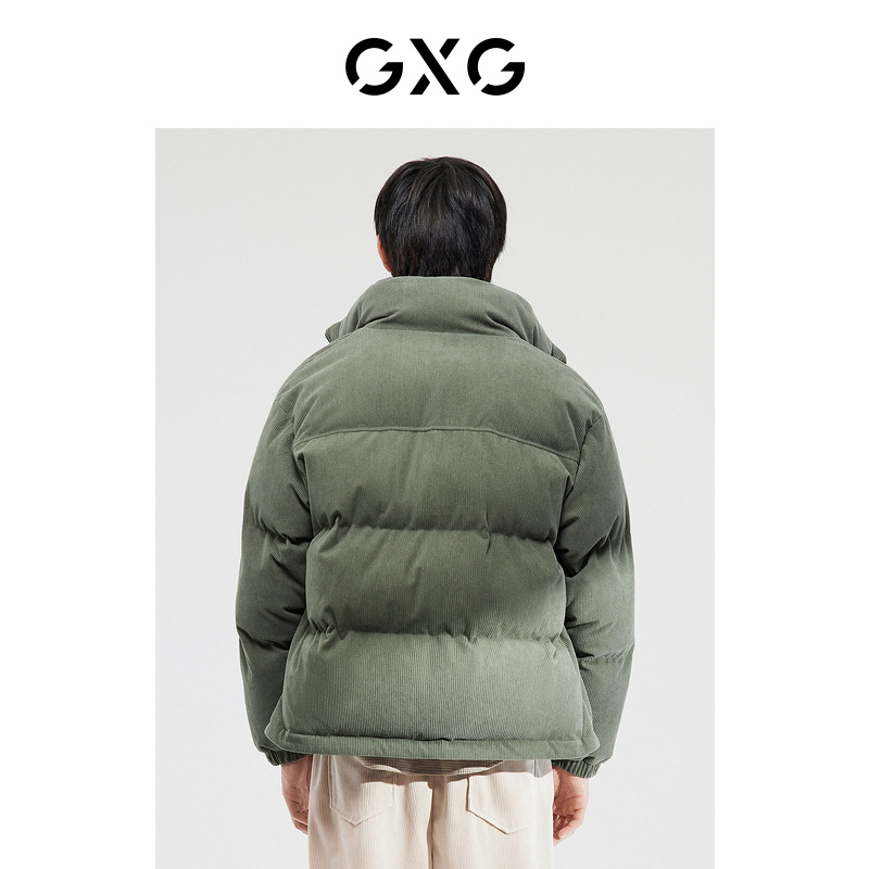 GXG男装 舒弹绒绿色简约立领夹克棉服外套 冬季新品