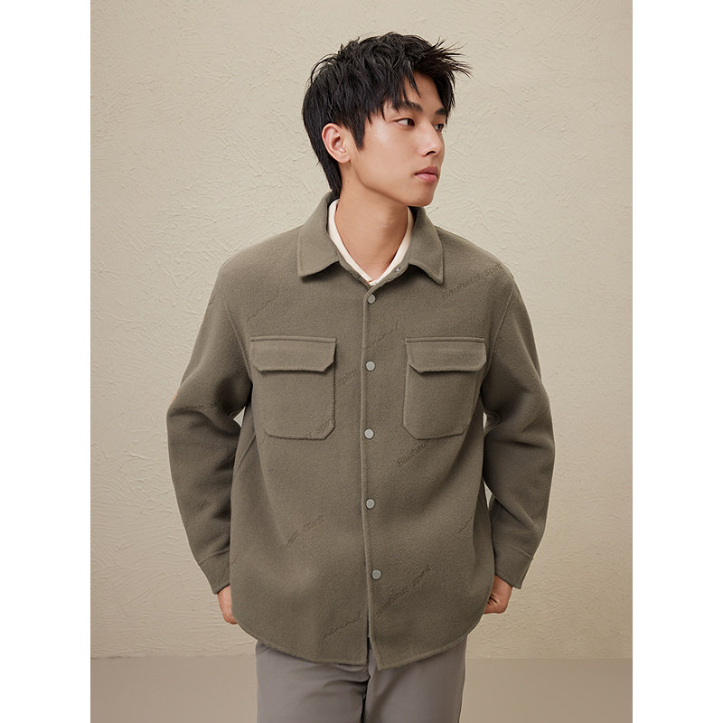 GXG男装 卡其色烧花通勤翻领短大衣 冬季热销GEX10626064